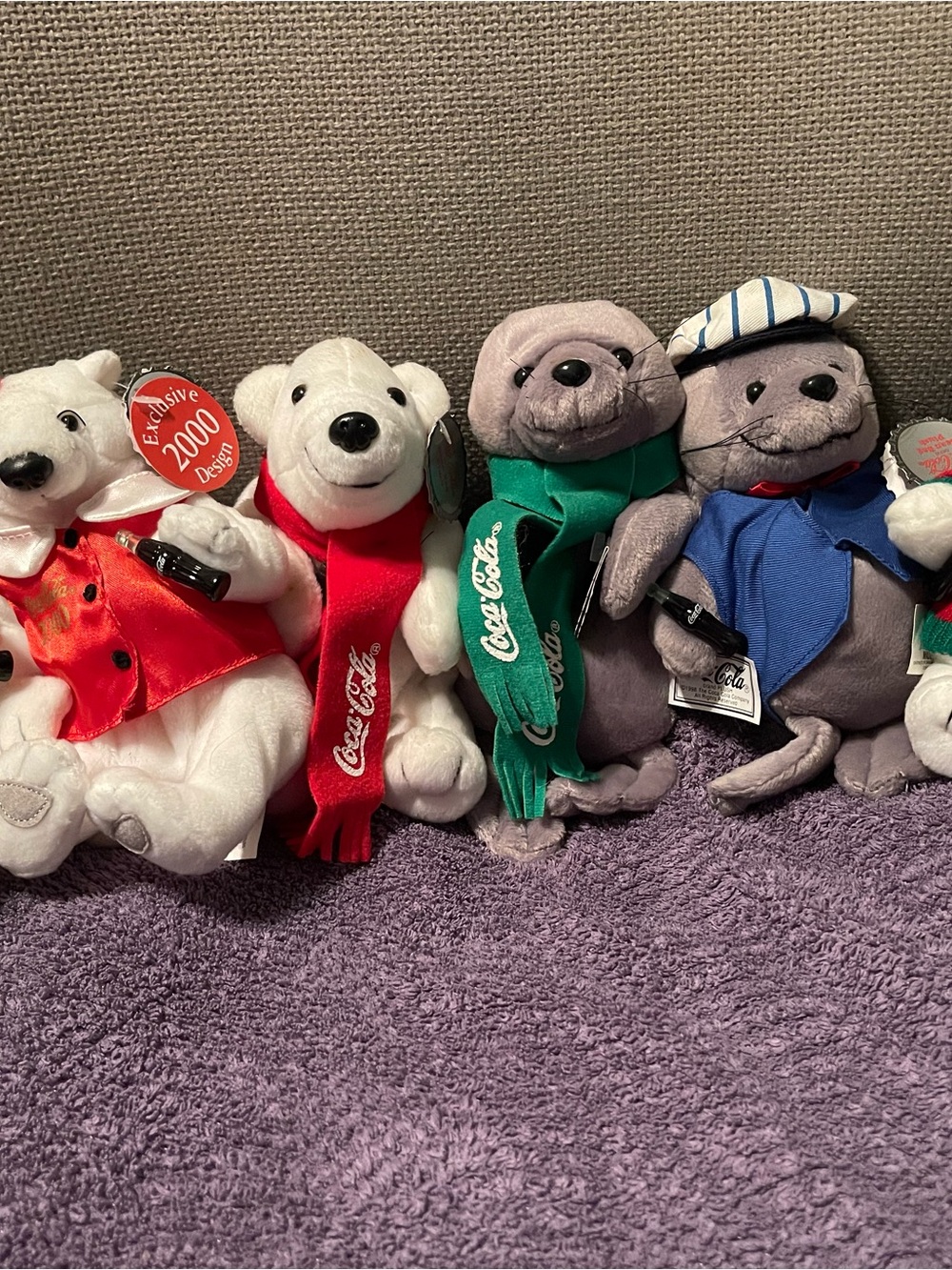 Coca-Cola Plush Bear Lot with Red and Green Scarves